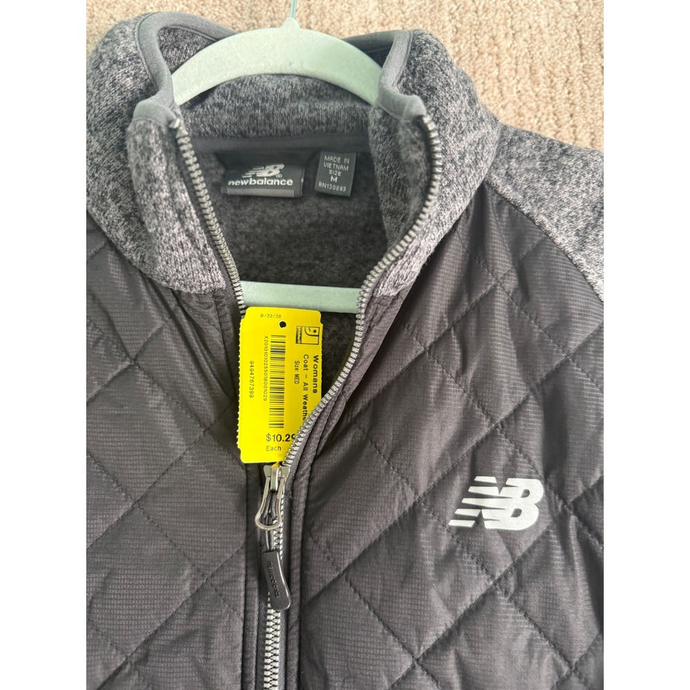 New Balance Womens Quilted Hybrid Full Zip Jacket Grey Black RN130893 Medium